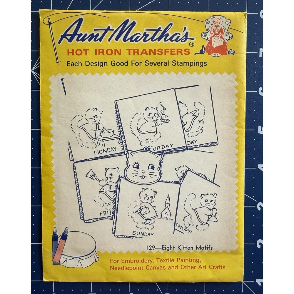 Aunt Martha's Hot Iron Embroidery Transfers - Eight Kitten Motifs 129